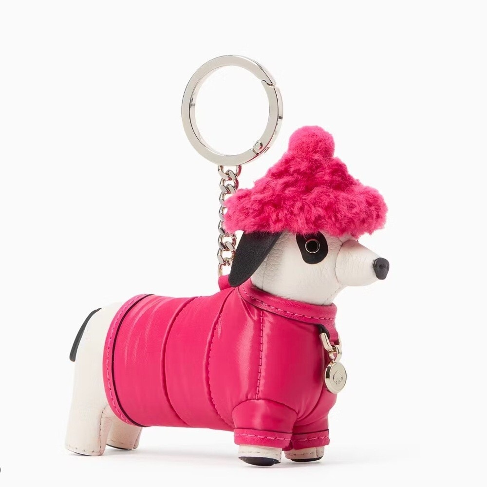Kate spade NWT Claude festive pink WINTER dachshund key‎ chain novelty rare